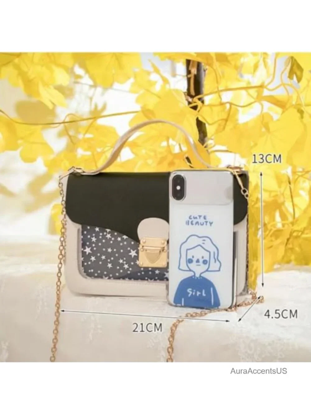 Mini Crossbody Bag with Detachable Chain Strap Faux Leather